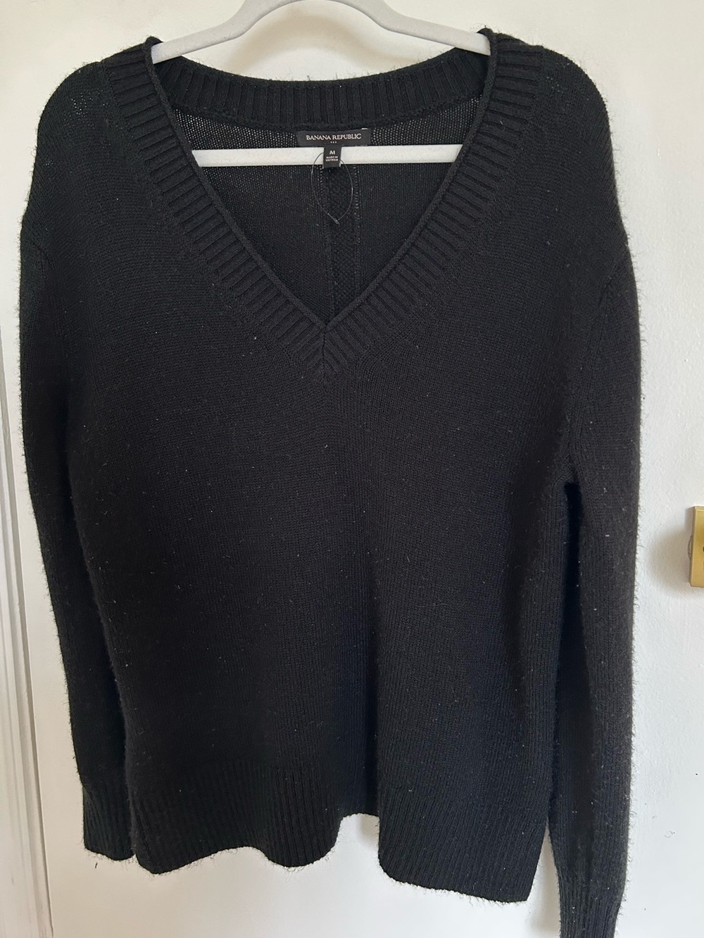 Banana Republic Black V-Neck Rib-Trim Sweater